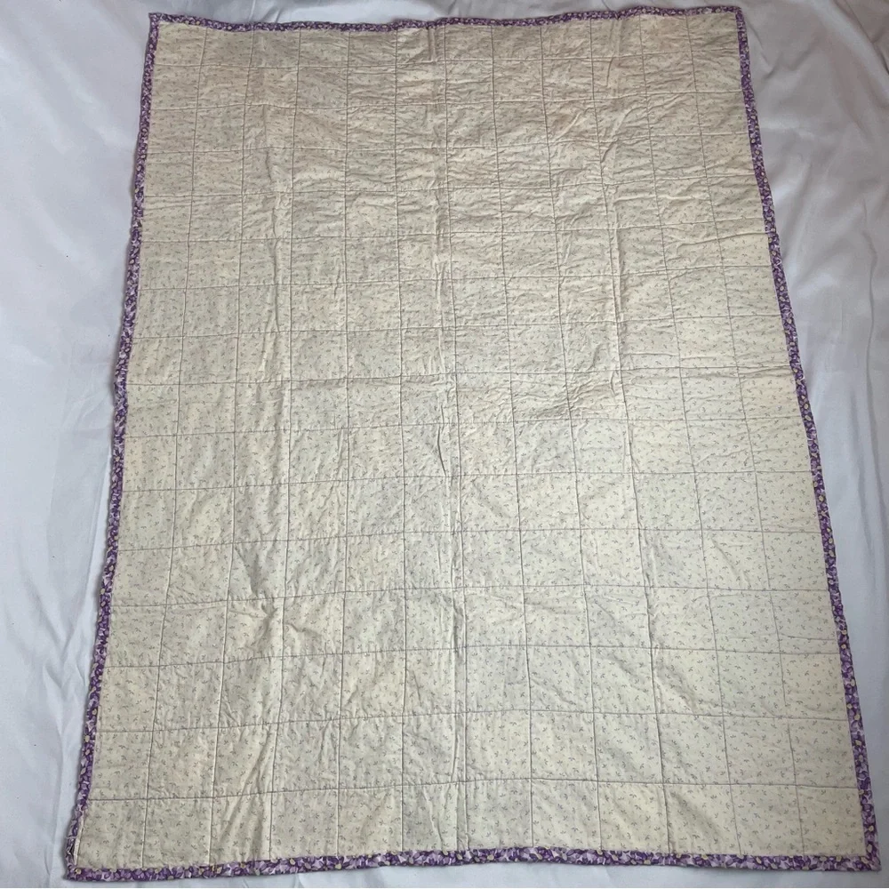 Hand Made Quilt Throw Lap Blanket Crib Purple Yellow Green Wall Hanging